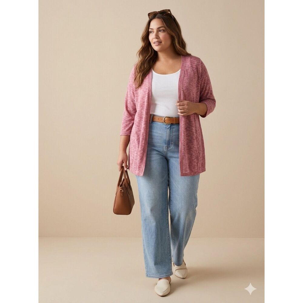 Torrid Open Front Duster Cardigan Sweater Heathered Pink Size 1 / 1X